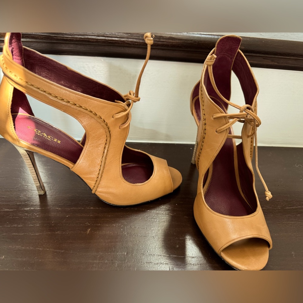 Coach camel leather 4 inch heels. Size 9.5M